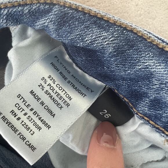 Flying Monkey Jeans Womens 26 Blue Denim Distressed High Rise Straight Stretch - Picture 10 of 13